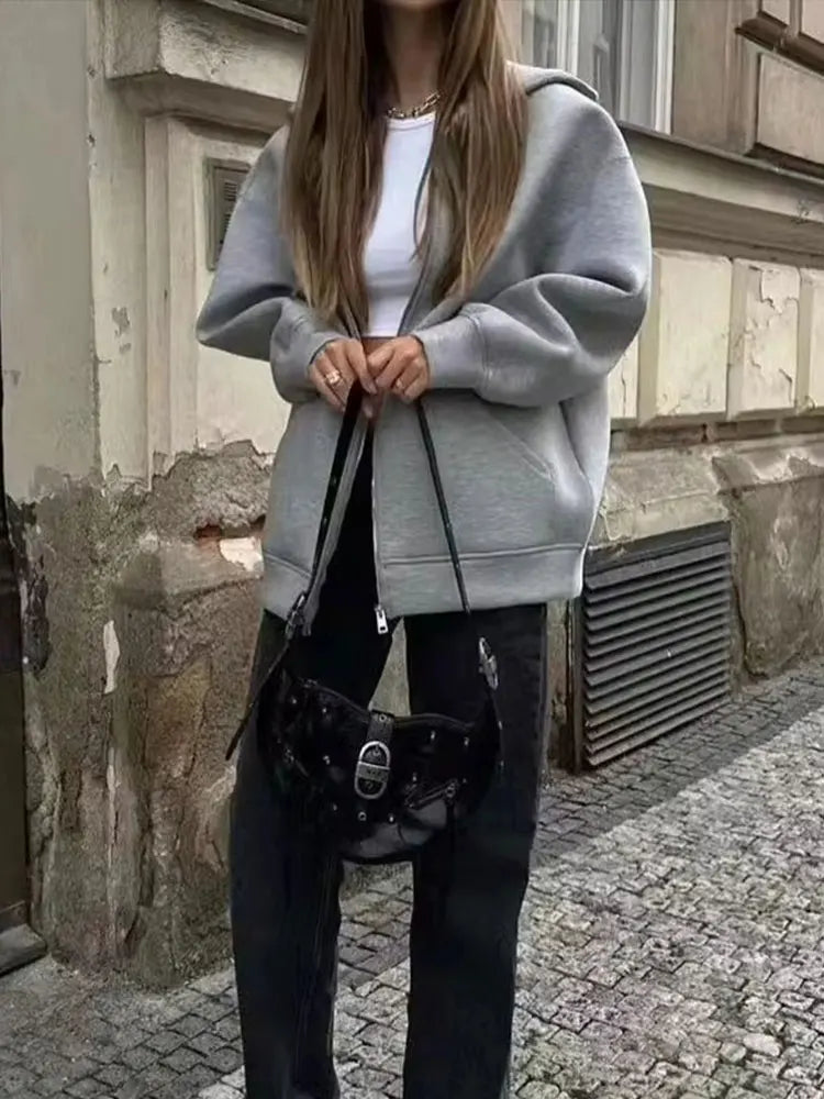 Women's Zipper Hoodie Coat High Street Double
