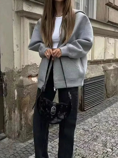 Women's Zipper Hoodie Coat High Street Double