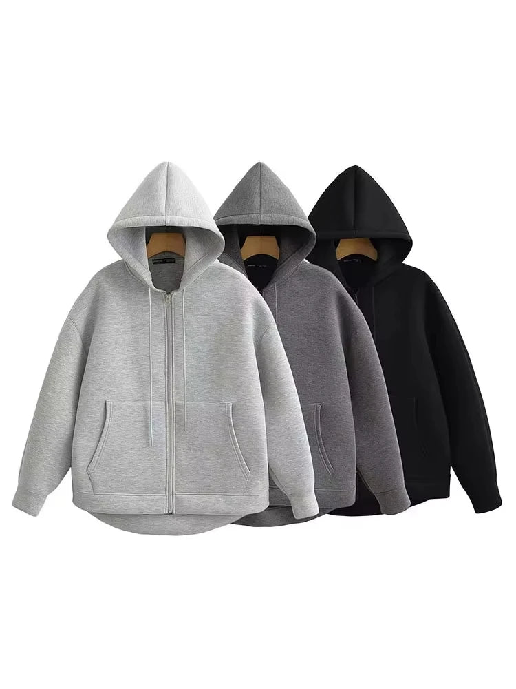 Women's Zipper Hoodie Coat High Street Double